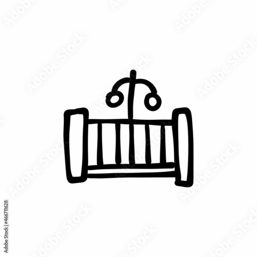 Cot bed icon in vector. Logotype - Doodle