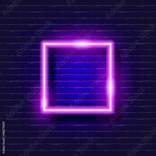 Square Abstract neon sign. Glowing geometric figure for design.