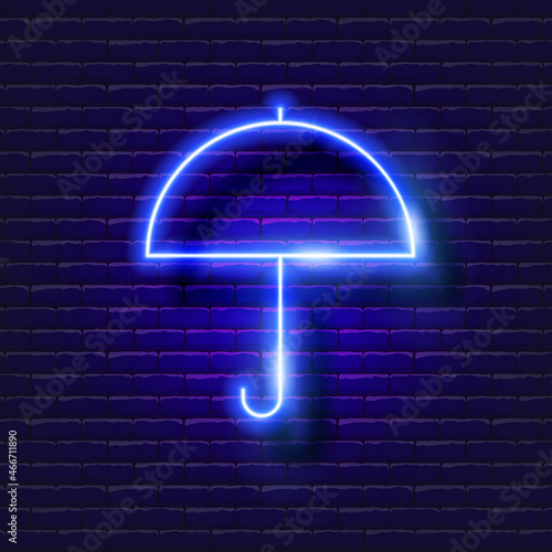 Umbrella neon sign. Glowing geometric figure for design.