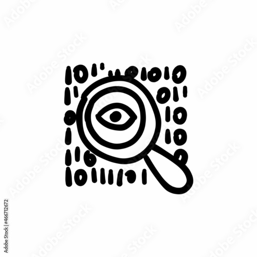 Eye magnification icon in vector. Logotype - Doodle