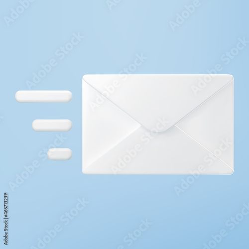 3d white closed mail envelope icon isolated on blue background. Render new unread email notification. 3d realistic minimal vector