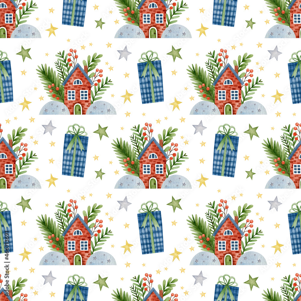 Watercolor seamless pattern, new year, happy holiday, merry christmas. Watercolor seamless pattern, new year, happy holiday, merry christmas.