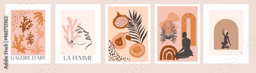 Collection of Modern abstract posters. Wall art design. Feminine, botanical concept. Modern aesthetic concept. Editable Vector Illustration.