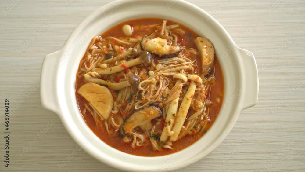 Stir-fried Spicy Mushroom with Tom Yum Soup - Vegan and Vegetarian food style Stir-fried Spicy Mushroom with Tom Yum Soup - Vegan and Vegetarian food style