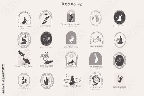 Collection of logotype template with female, abstract shapes, plants elements. Editable vector illustration.