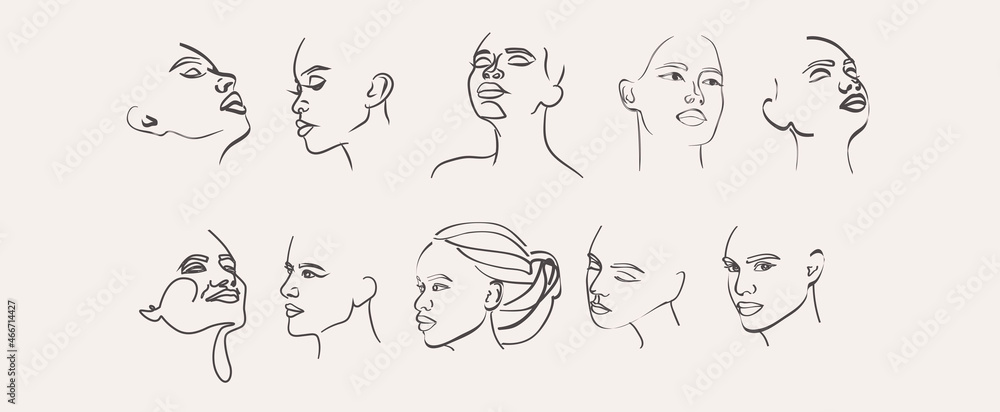 Collection of woman faces in one line style. Feminine concept. Editable Vector Illustration. Collection of woman faces in one line style. Feminine concept. Editable Vector Illustration.