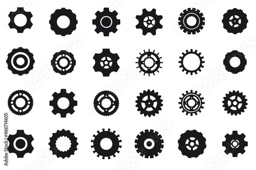 Cogwheel flat machine gear icon. Set of black machine gears on a white background: wheel vector, gear wheel set, vector gear collection