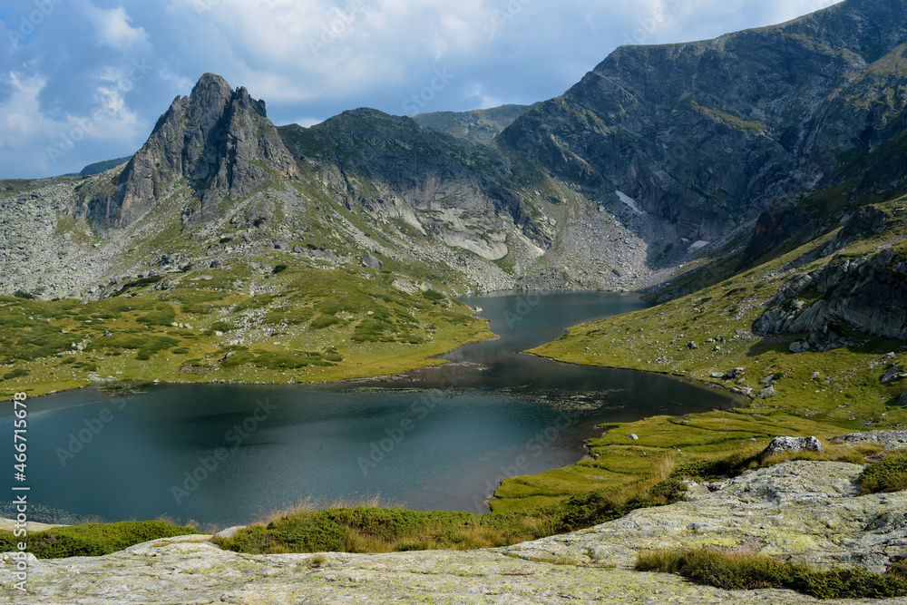 The Twin - one of the Seven Rila Lakes, part of Rila National Park. Lakes are named after their shape: The Lower Lake, Fish Lake, The Trefoil, The Twin, The Kidney, The Eye and The Tear