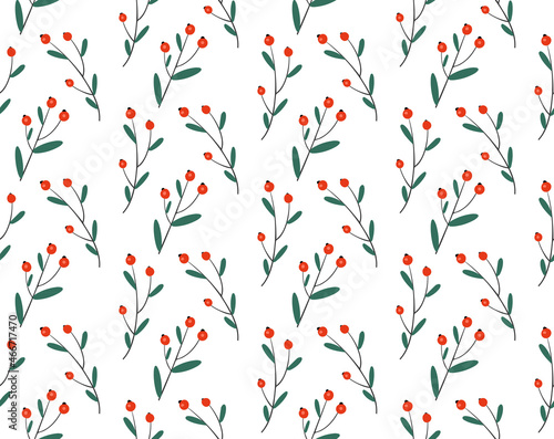 Seamless floral pattern with winter plants. Hand drawn winter holiday design for Christmas and New Year greeting cards, fabric, wrapping paper. Vector illustration