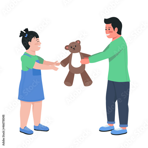 Preschool friends bonding semi flat color vector character. Posing figures. Full body people on white. Relationships isolated modern cartoon style illustration for graphic design and animation