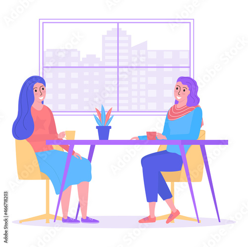 Girlfriend smiling woman sitting urban cafe, cheerful female friend amicable ...