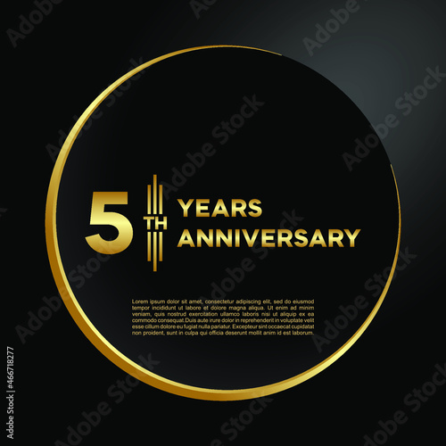 5th years anniversary, vector design for anniversary celebration with gold color on black background, simple and luxury design. logo vector template