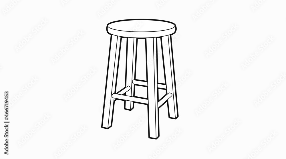 Vector Isolated Black and White Illustration of a Wooden Stool Vector Isolated Black and White Illustration of a Wooden Stool