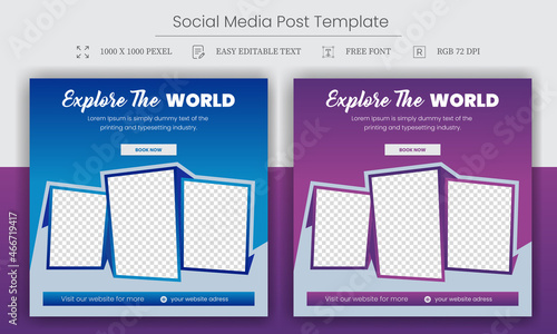 Set of travel sale social media post template collection. Social media ads vector templates fully editable,  advertising design. Web banner ads for travel promotion.