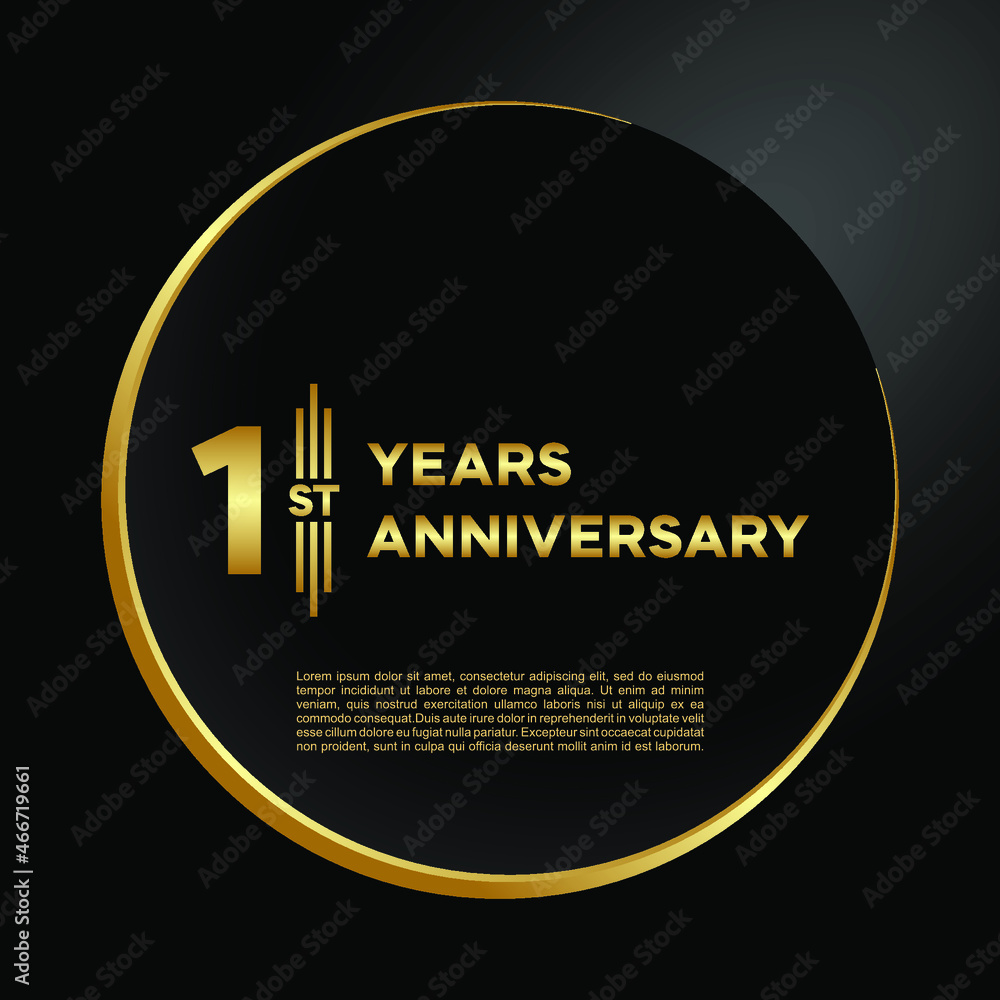 1st years anniversary, vector design for anniversary celebration with gold color on black background, simple and luxury design. logo vector template 1st years anniversary, vector design for anniversary celebration with gold color on black background, simple and luxury design. logo vector template