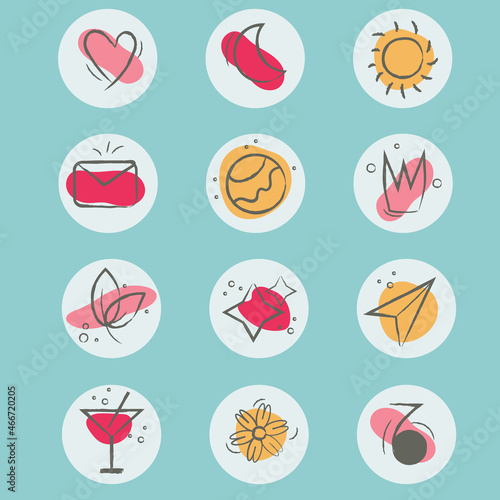 Hand drawn cover highlight stories, cover, icons highlights.