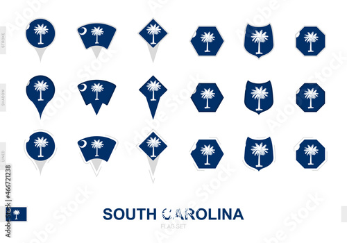 Collection of the South Carolina flag in different shapes and with three different effects.