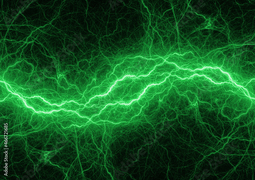 Green fractal lightning background, electrical abstract