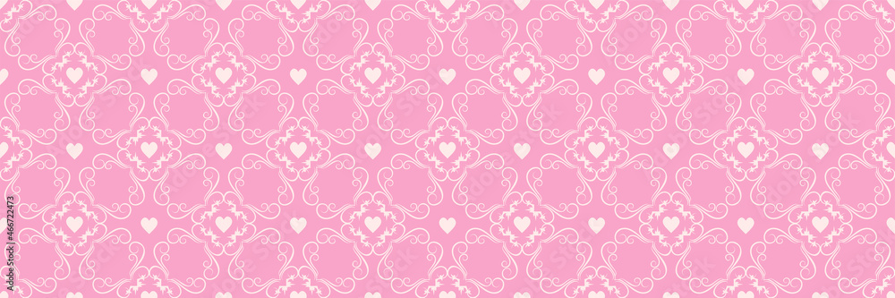 Cute background image with elegant decorative ornament on pink background for your design. Seamless background for wallpaper, textures. Vector illustration.