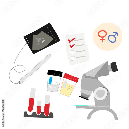 vector illustrations for gynecology. In vitro fertilization treatment of infertility, ovary cycle strokes, and font expended. 