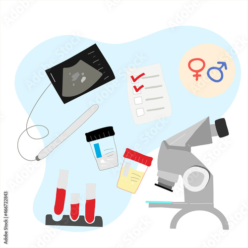 vector illustrations for gynecology. In vitro fertilization treatment of infertility, ovary cycle strokes, and font expended. 
