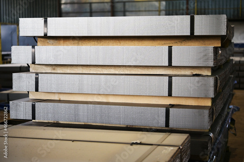 Stack of steel plate in factory