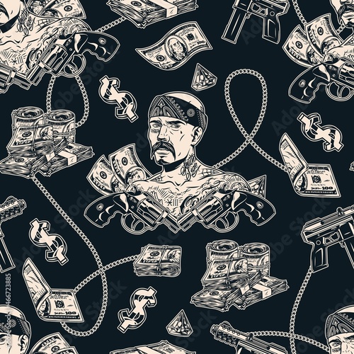 Money monochrome vintage seamless pattern