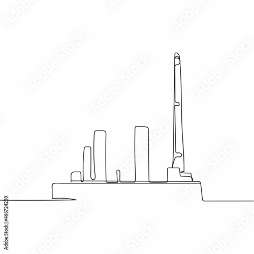 Vector continuous one single line drawing icon of plant factory in silhouette on a white background. Linear stylized.
