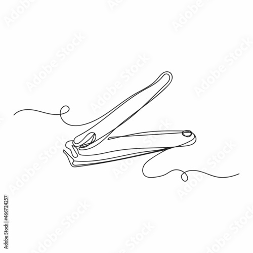 Vector continuous one single line drawing icon of nail clippers in silhouette on a white background. Linear stylized.