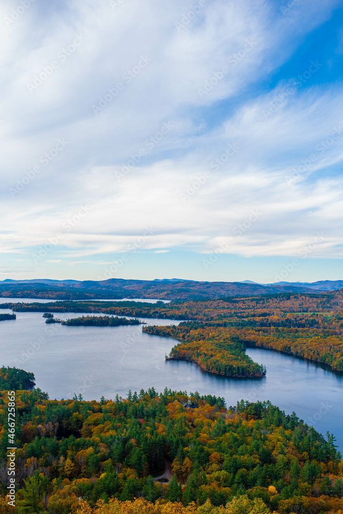 Birds eye view of lake foliage 