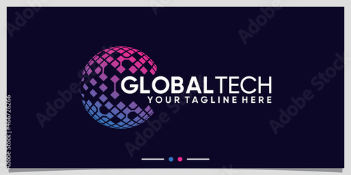 Global logo design technology for business company with unique concept Premium Vector