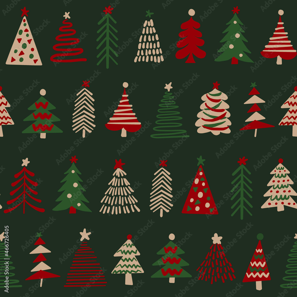 Christmas Tree Digital Papers, Seamless Patterns, Winter Holiday Illustration, 12 inches