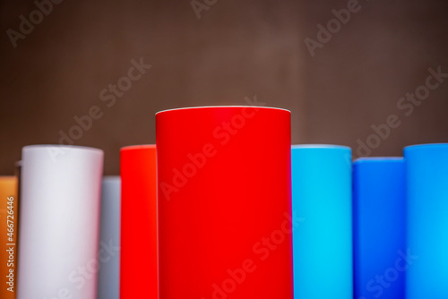 Adhesive colored films. Material for advertisers. Plotter.