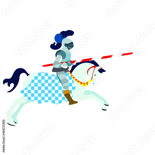 Illustrazione cavaliere medioevale a cavallo con lancia e elemosina piumato