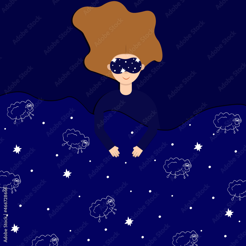 girl sleep night bed mask sheep stars happy relax rest blue girl sleep night bed mask sheep stars happy relax rest blue