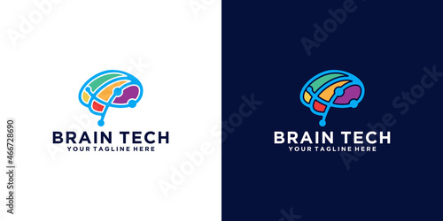 tech brain design logo with colorful interconnected lines