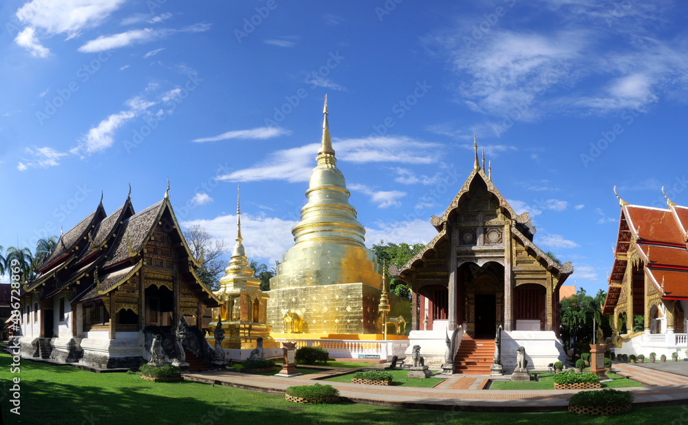 Wat Phra Singh temple with blue sky in Chiangmai, Thailand.