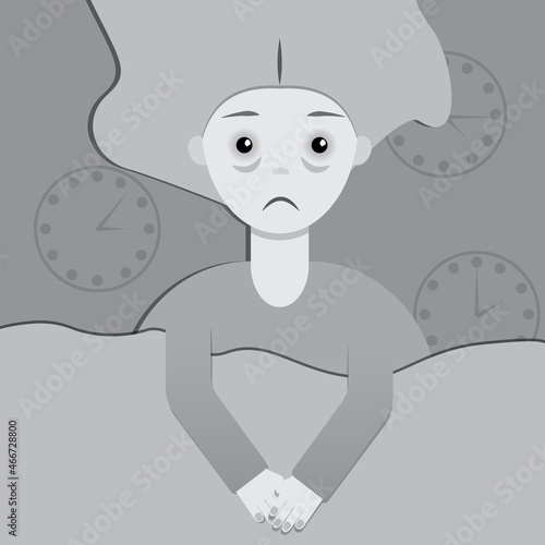 insomnia unhappy sleep bed depressed anxious character girl sad psychology emotions
