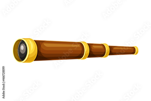 Antique spyglass telescope optical instrument for viewing distant objects vector illustration