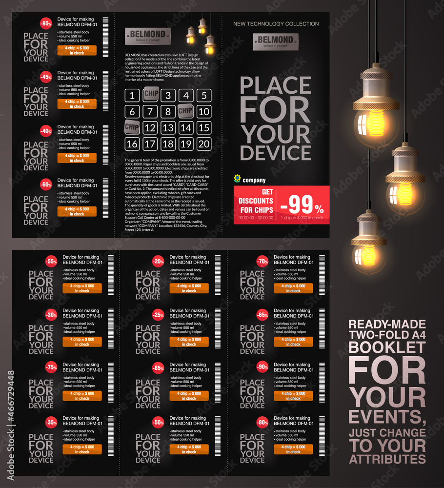 Vector layout of the RGB, two-fold booklet, A4 format, two sides, on a