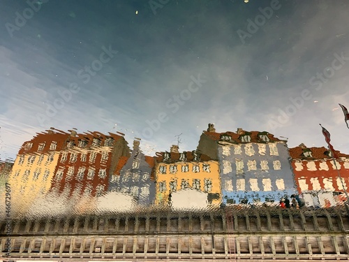 Photography Reflection of Nyhavn in water, Copenhagen, Denmark