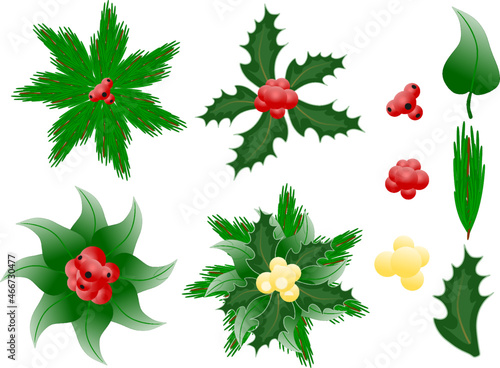 Diferentes hojas verdes para decoración de navidad