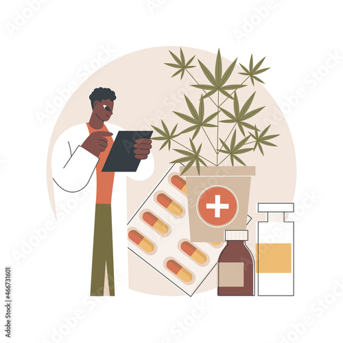 Medical marijuana abstract concept vector illustration. Medical cannabis, cannabinoids drugs, diseases and conditions treatment, cancer pain relief, hemp market, cultivation abstract metaphor.