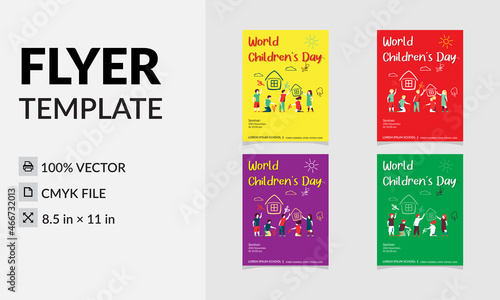 Children's day flyer design template with four different color variation 
