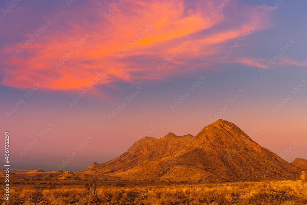 Sunrise over the mountains in Naukluft National Park, Namibia