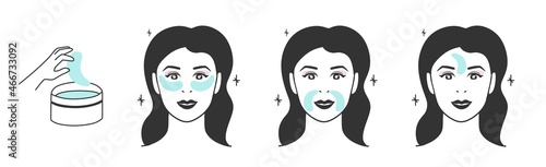 Patches for the face options and the order of use. A set of vector illustrations.