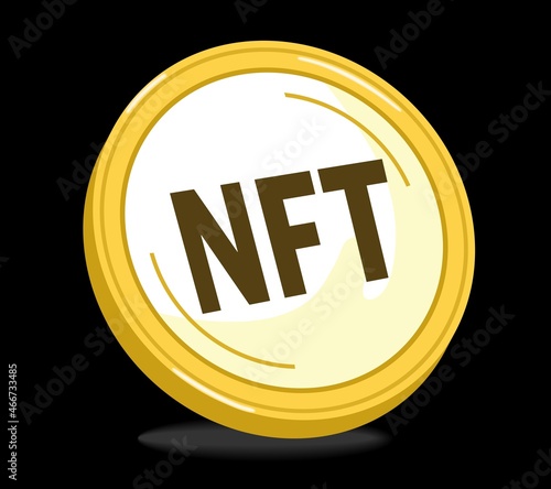  NFT Non-fungible token on golden coin icon. Flat vector illustration.