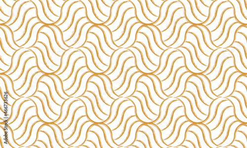 The geometric pattern with wavy lines. Seamless vector background. White and gold texture. Simple lattice graphic design