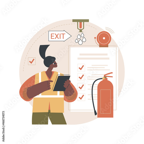 Fire inspection abstract concept vector illustration. Fire alarm and detection, building inspection checklist, fulfill the requirements, safety certification, annual inspection abstract metaphor.