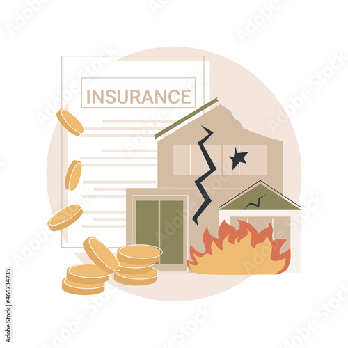 Fire insurance abstract concept vector illustration. Fire property insurance, accident economic loss, belongings protection, standard policy, damage coverage, state service abstract metaphor.